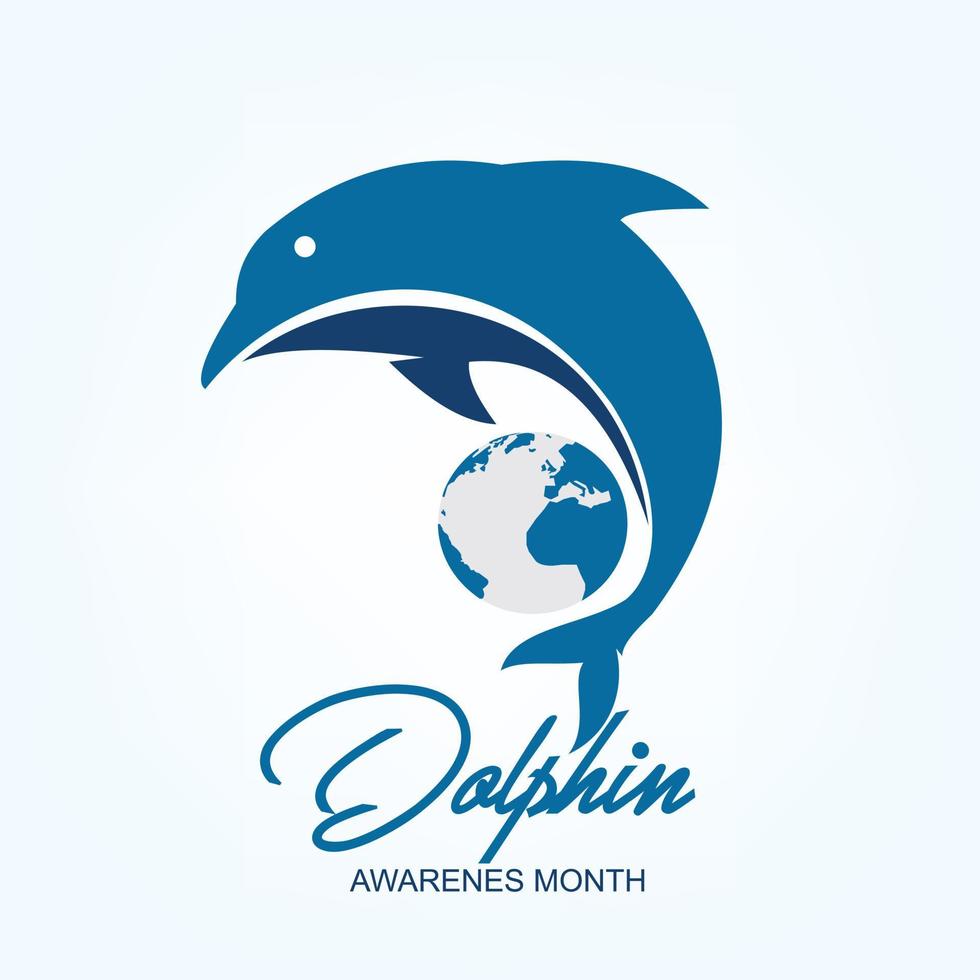 Dolphin Awareness Month vector. Blue dolphin silhouette icon vector Marine mammal animal vector