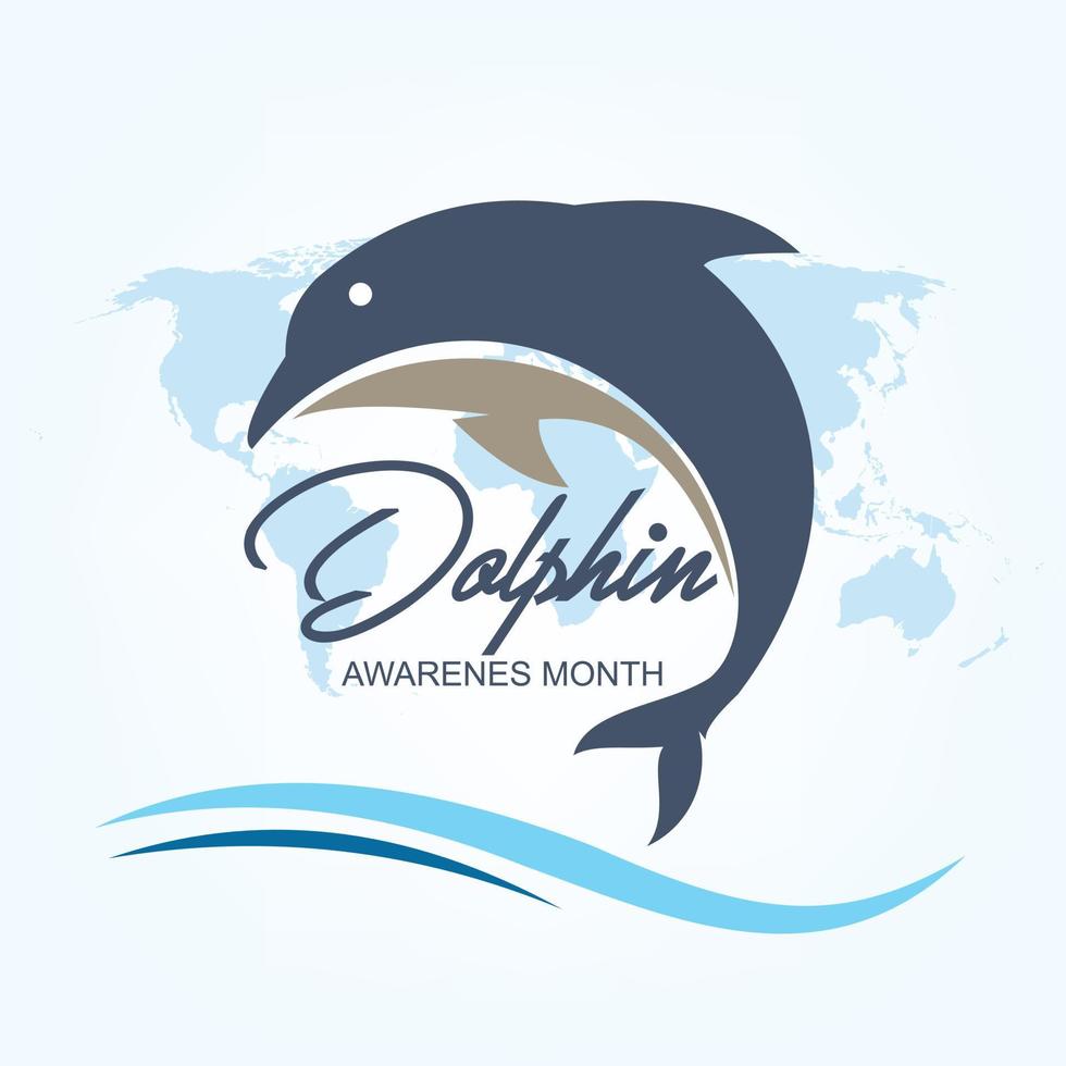 Dolphin Awareness Month vector. Blue dolphin silhouette icon vector Marine mammal animal vector