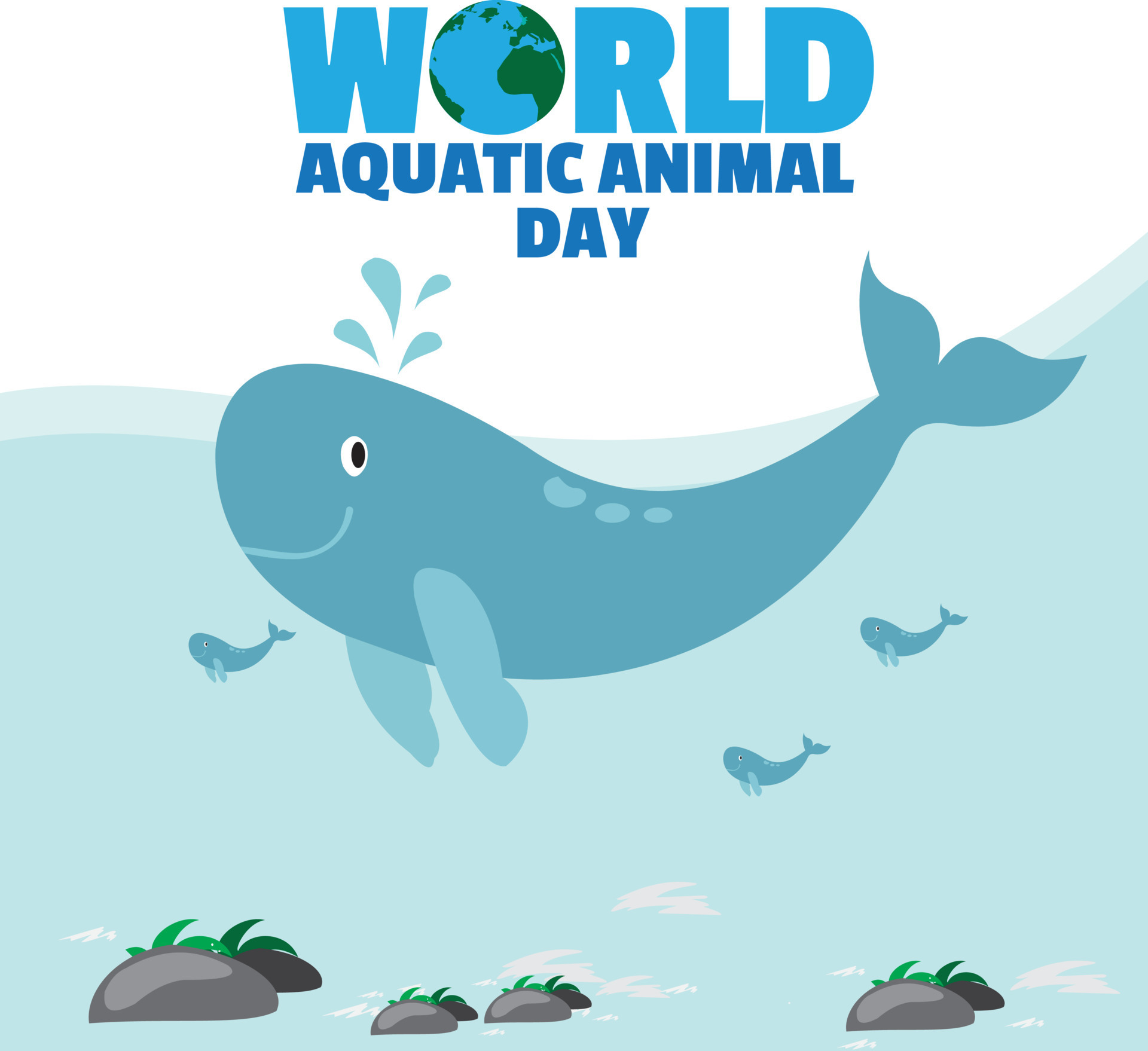 Congratulations on World Aquatic Animals Day simple and elegant vector