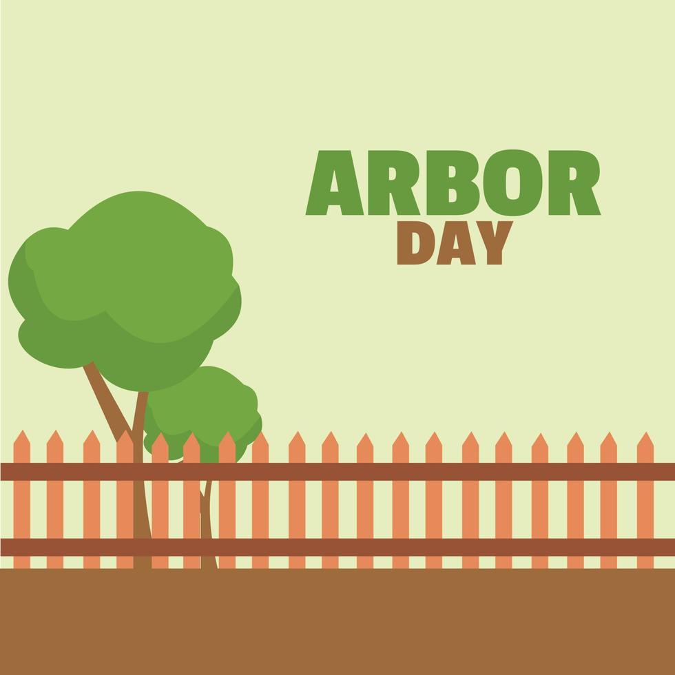 Vector flat illustration of arbor day with tree and fence