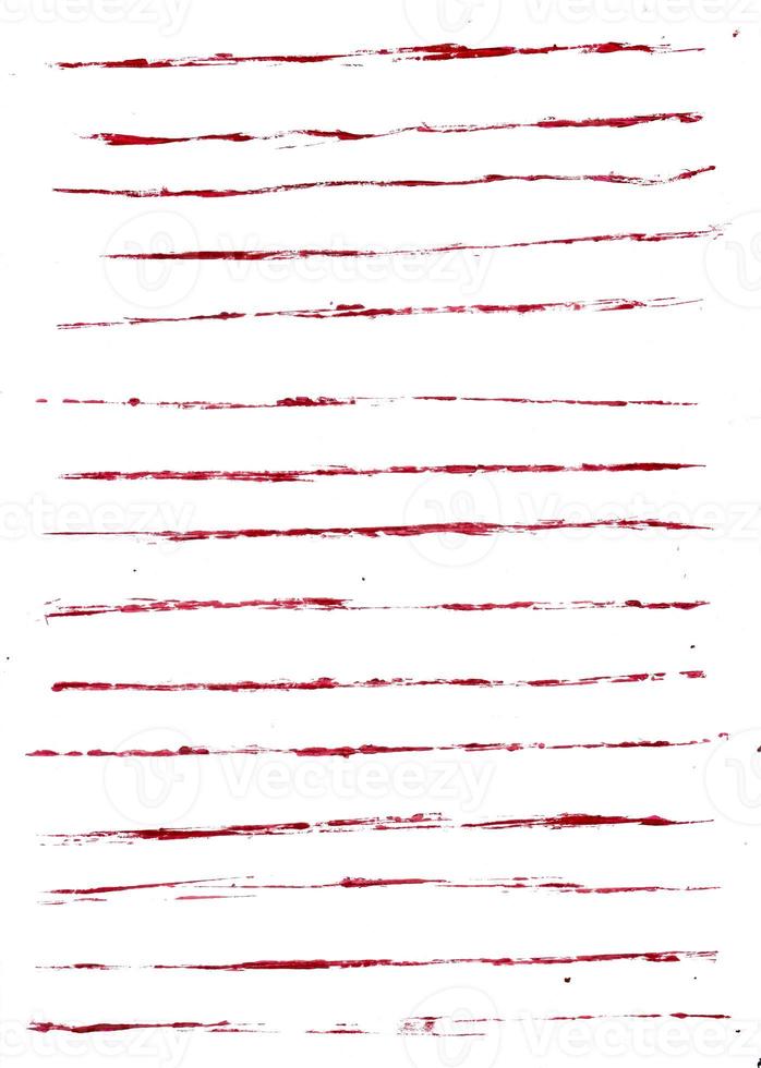 Set of red wax crayon and brush strokes isolated on white background, Vector hand painting brush texture design elements photo