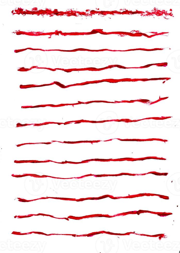 Set of red wax crayon and brush strokes isolated on white background, Vector hand painting brush texture design elements photo