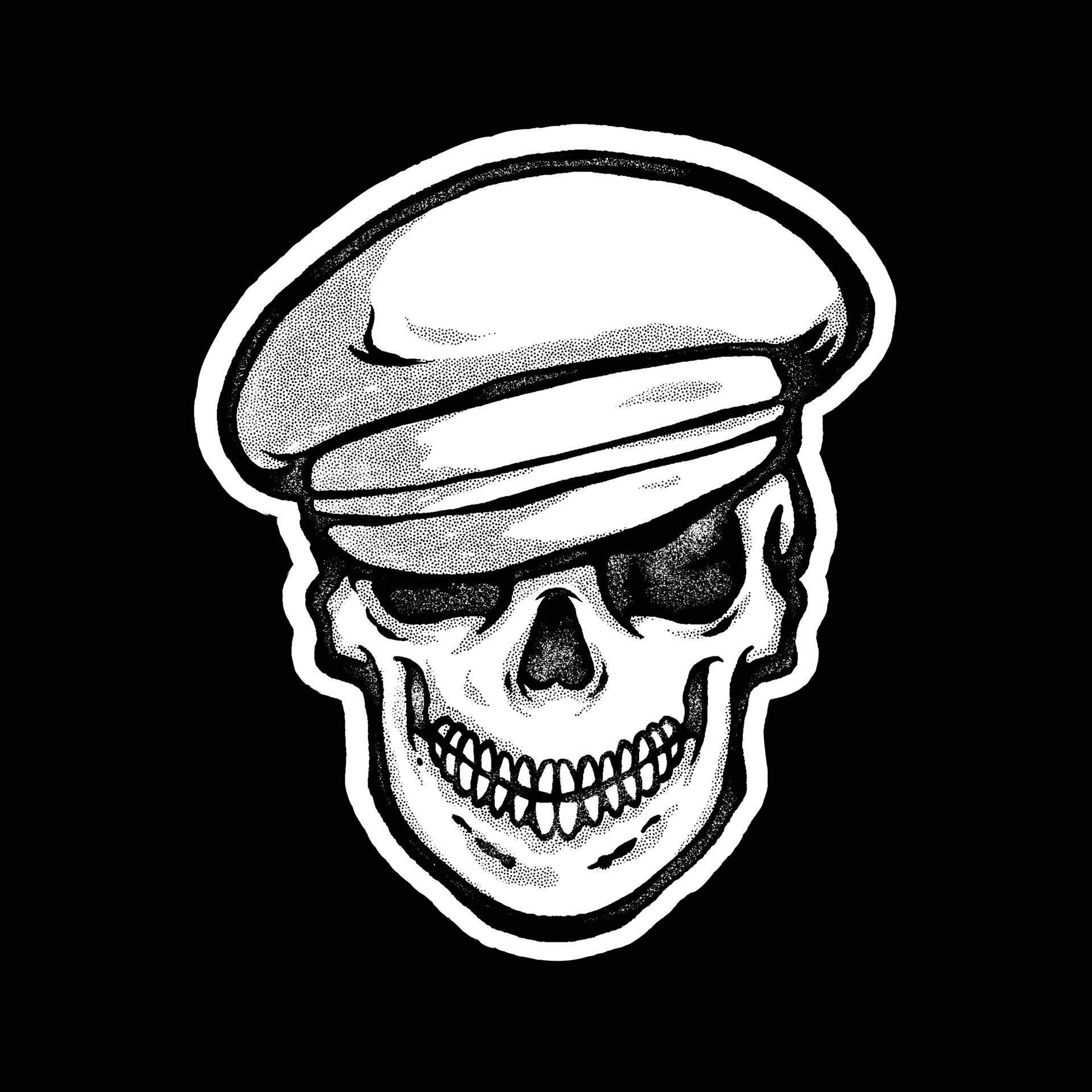 skull head illustration wearing a police hat, sticker skull head