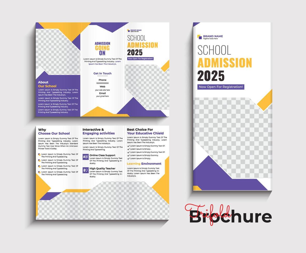 diseño de plantilla de folleto tríptico de admisión de educación de regreso a la escuela para niños vector
