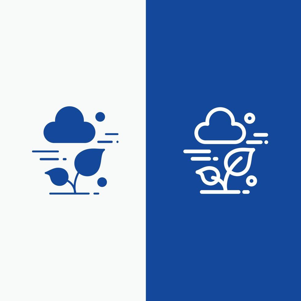 línea de tecnología de hoja de nube de planta y glifo icono sólido línea de banner azul y glifo icono sólido prohibición azul vector