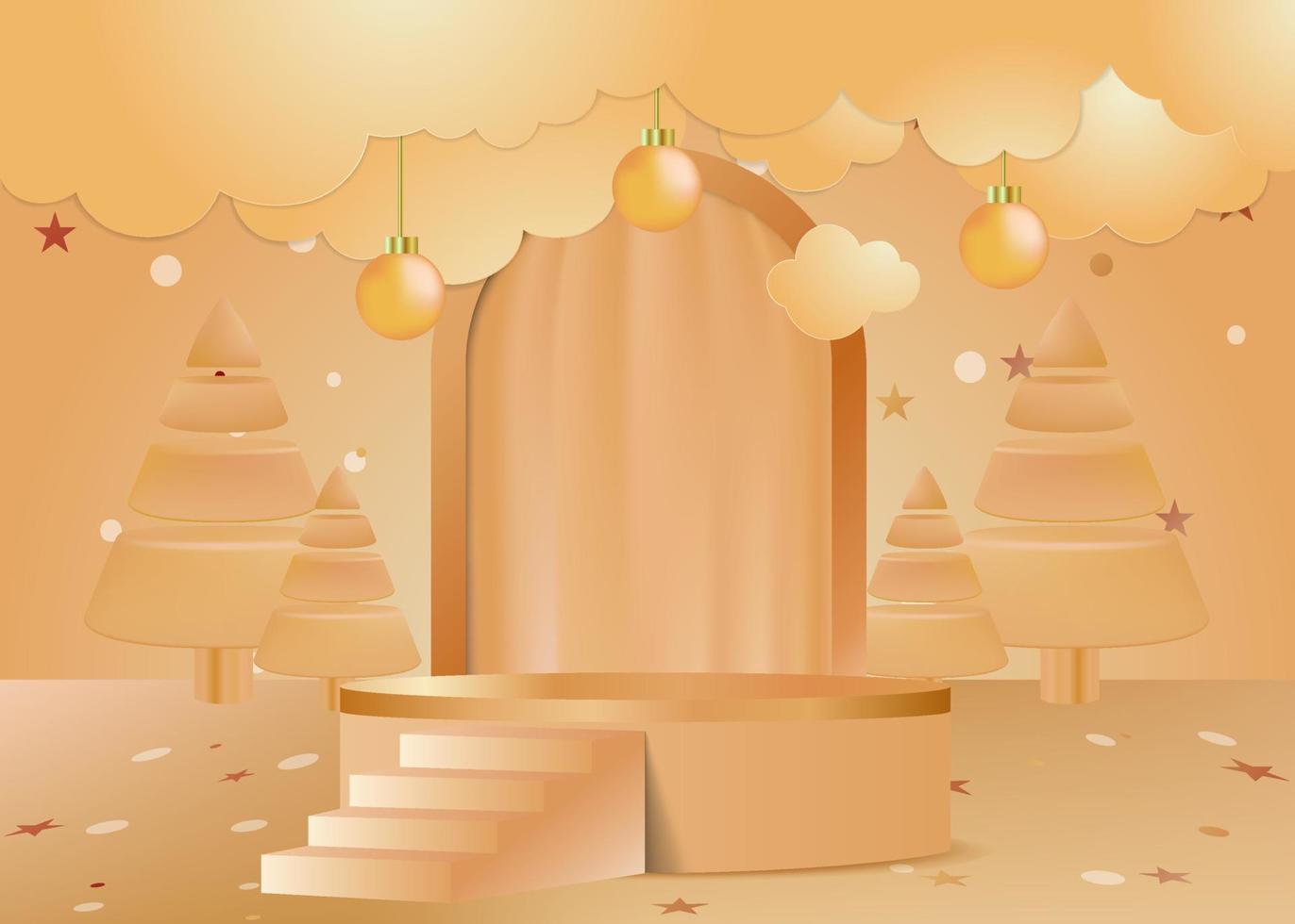 Merry Christmas post with golden background stage light effect vector