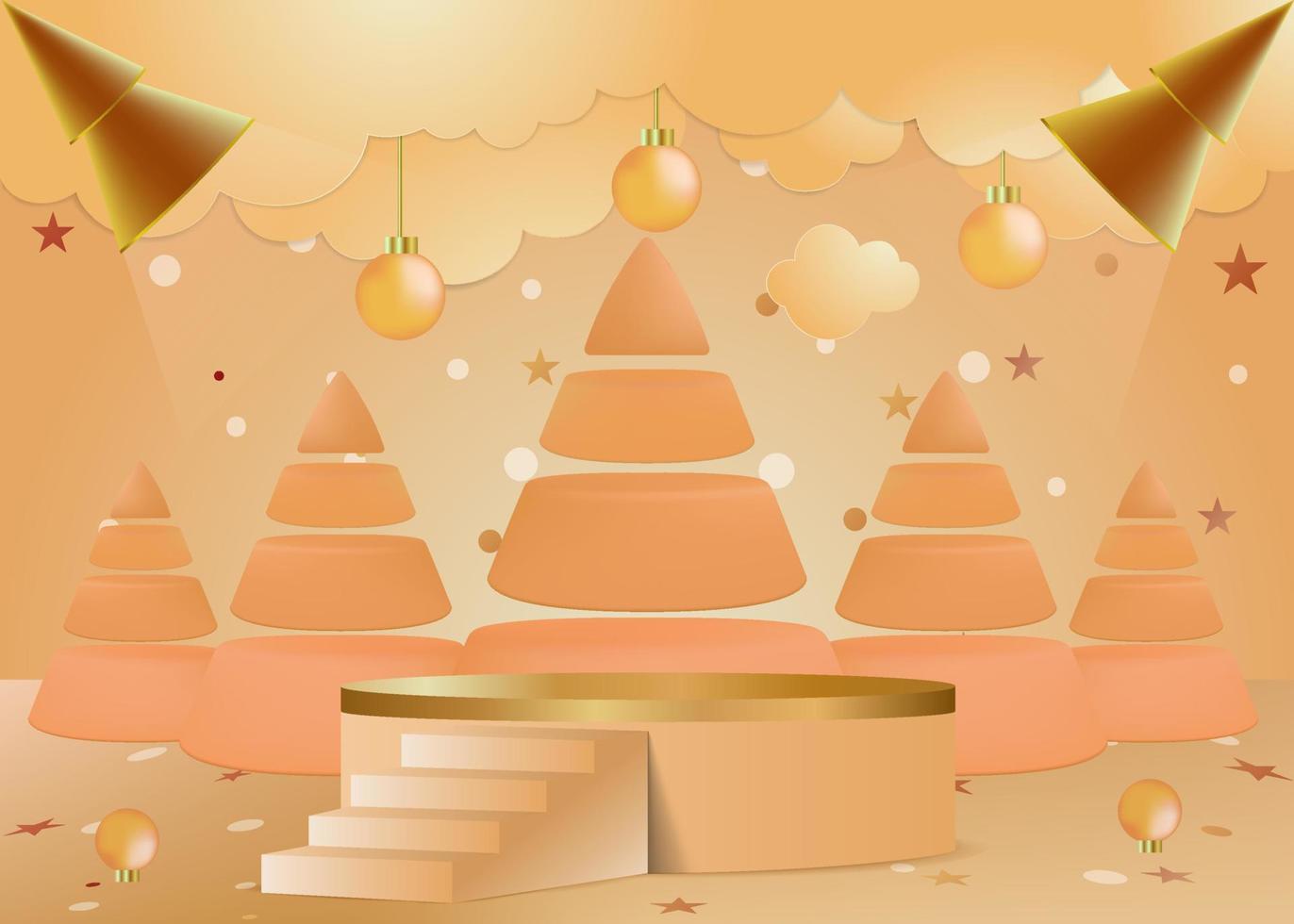Merry Christmas post with golden background stage light effect vector