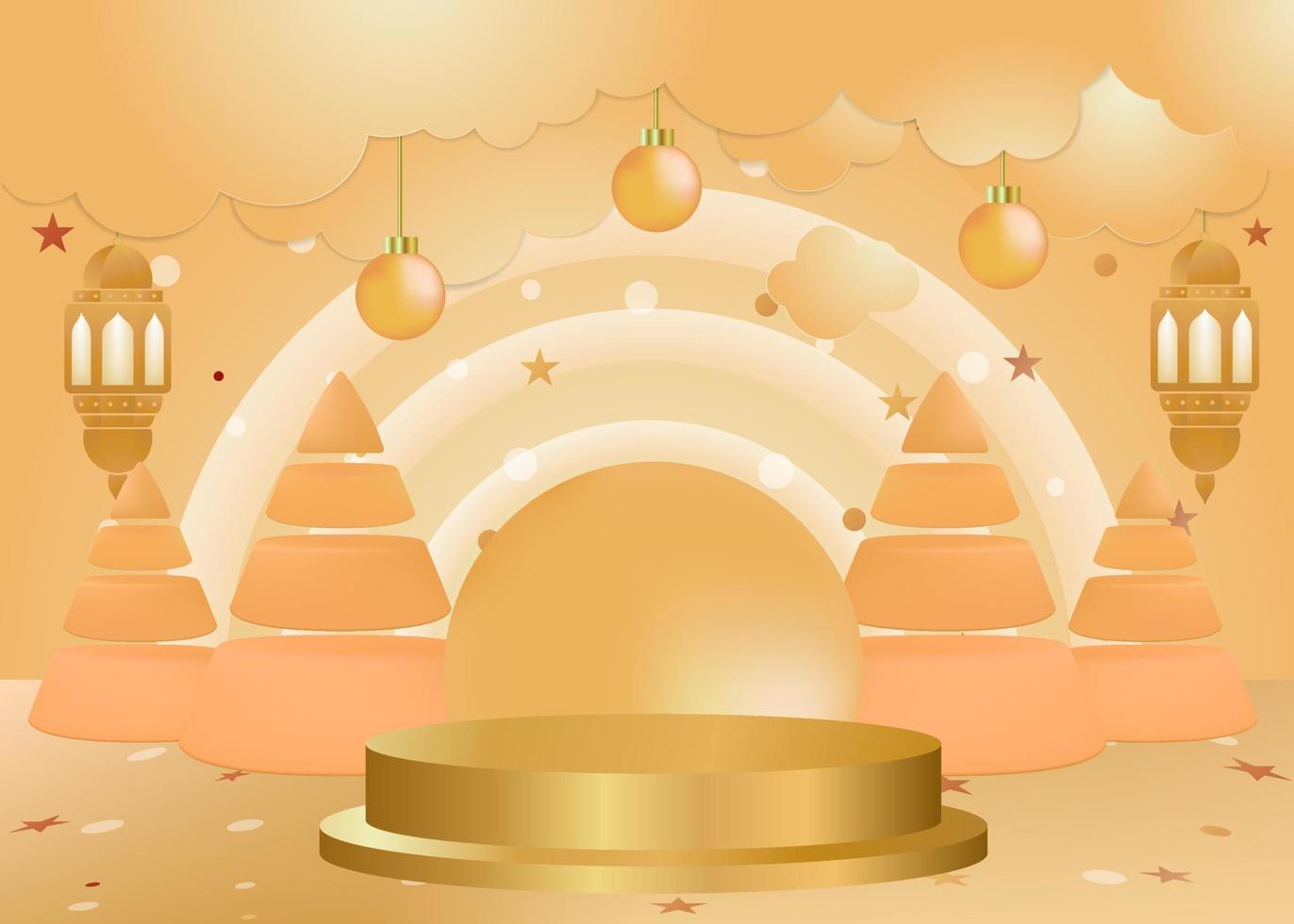 Merry Christmas post with golden background stage light effect vector