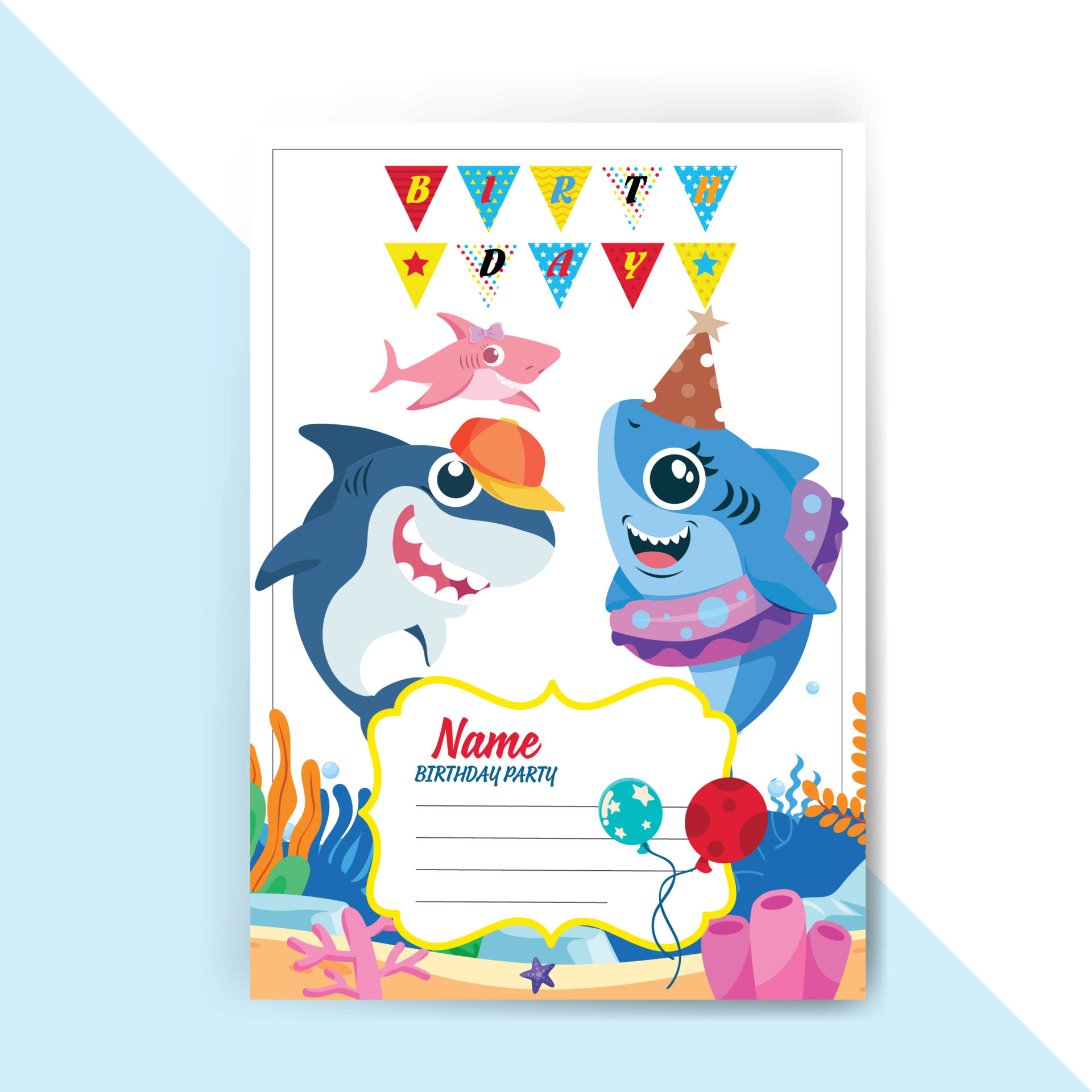 Happy Birthday Invitations card shark 13418841 Vector Art at Vecteezy