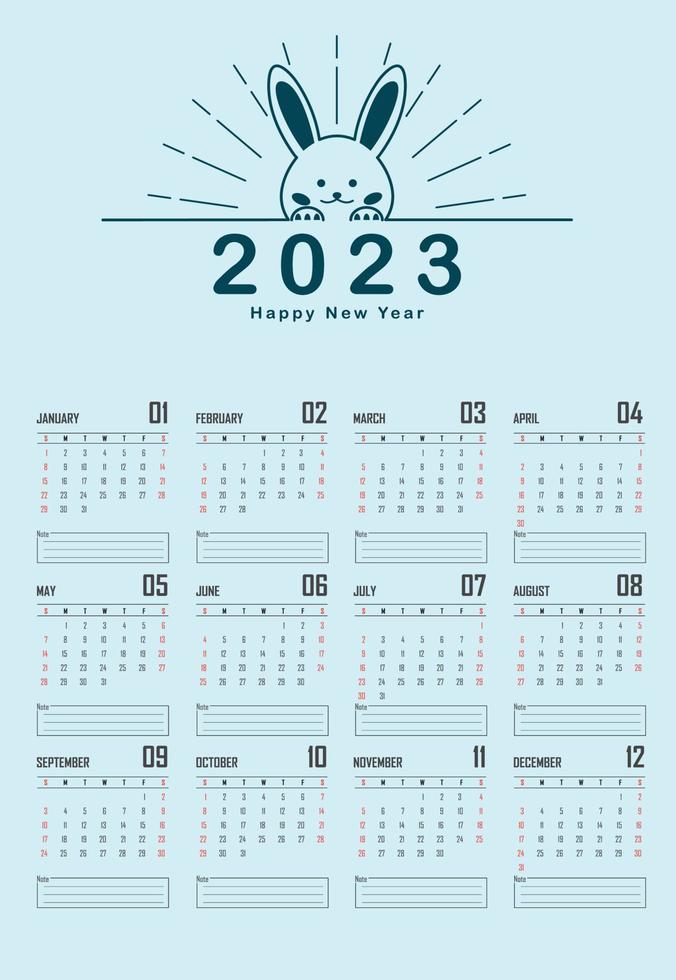 calendario 2023 con conejo vector