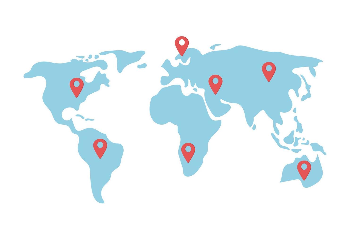 mapa del mundo con alfileres elemento de vector de color semi plano. planificación de viajes. elemento editable de tamaño completo en blanco. contratistas independientes ilustración de estilo de dibujos animados simple para diseño gráfico web y animación