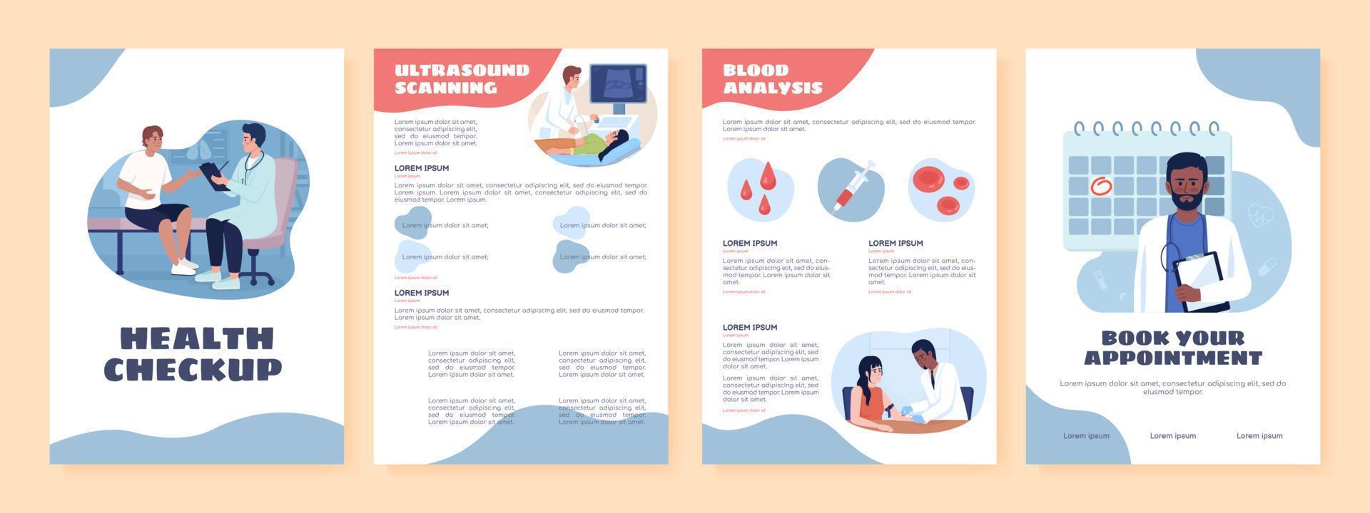 Health checkup flat vector brochure template. Booklet, leaflet printable flat color designs. Editable magazine page, reports kit with text space
