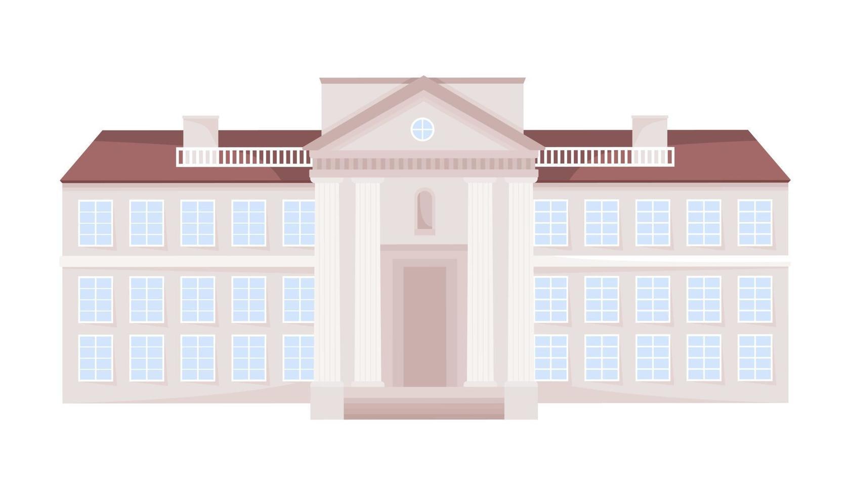 edificio público con columnas objeto vectorial de color semiplano. arquitectura clásica. elemento editable. artículo de tamaño completo en blanco. ilustración de estilo de dibujos animados simple para diseño gráfico web y animación vector