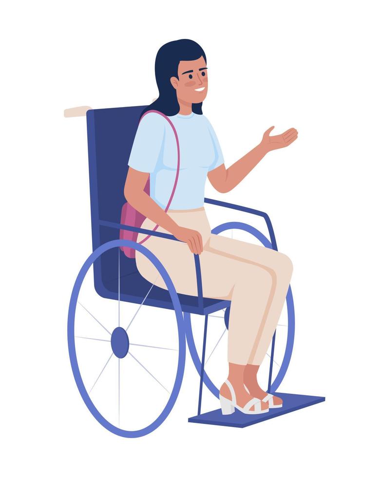 Woman in wheelchair semi flat color vector character. Injury consequences. Editable figure. Full body person on white. Inclusion simple cartoon style illustration for web graphic design and animation