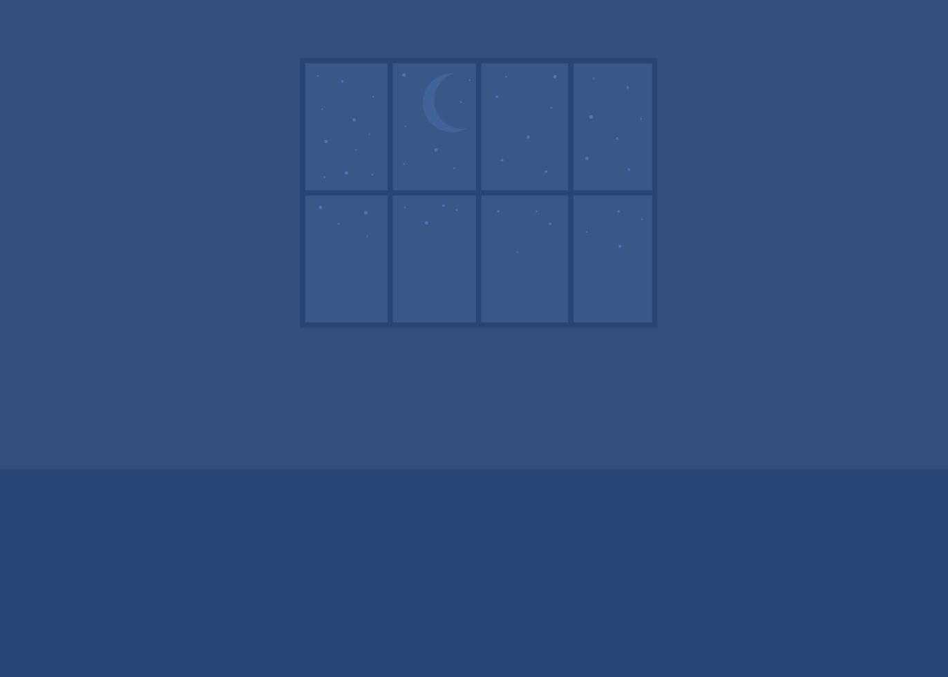 Apartment with large window at night flat color vector illustration. Empty room in evening. Studio for rent. Fully editable 2D simple cartoon interior with starry sky on background