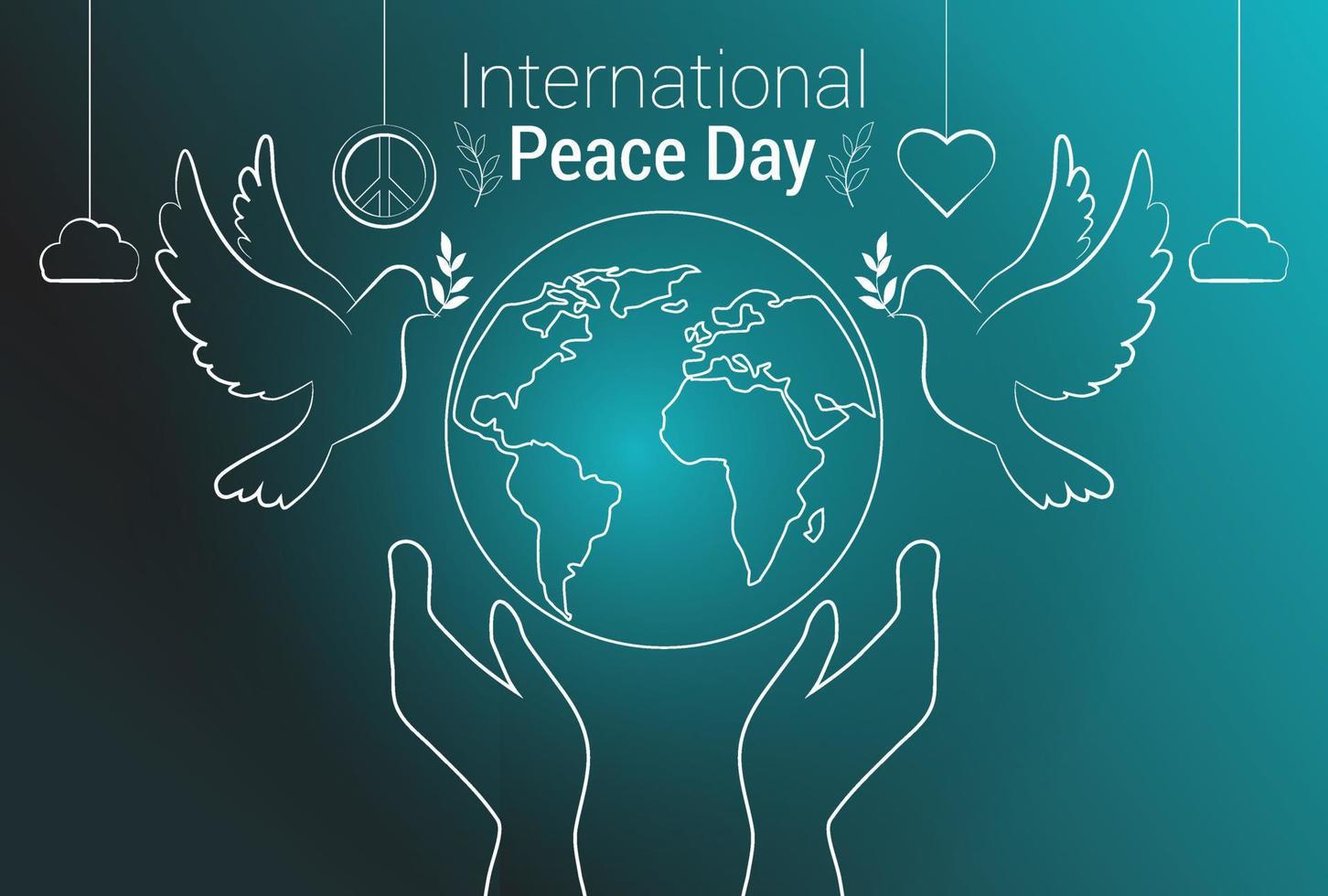 hand background with dove of peace in the sky. International day of peace vector