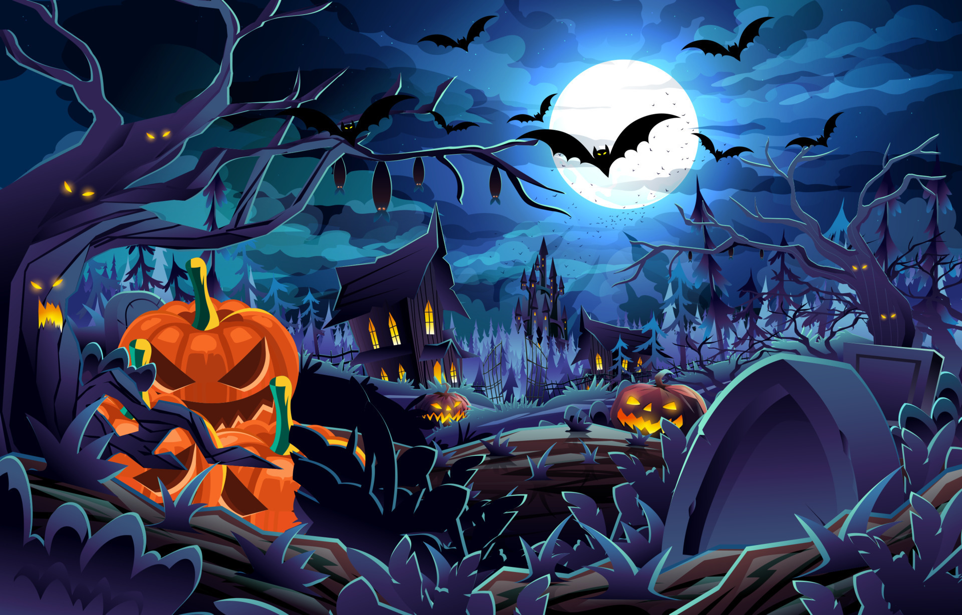 Halloween Dark Night Scenery Background Concept 13419019 Vector Art at ...