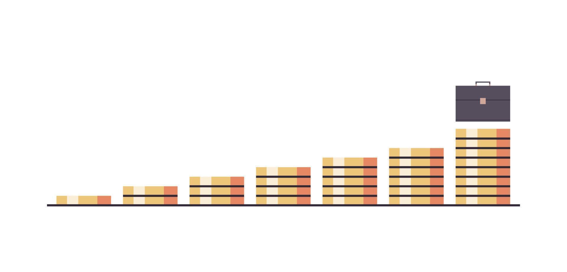 crecimiento de salarios e ingresos, promoción en el trabajo, crecimiento de los empleados de bajo a alto nivel financiero, convirtiéndose en un rico concepto de ilustración vectorial plana. vector