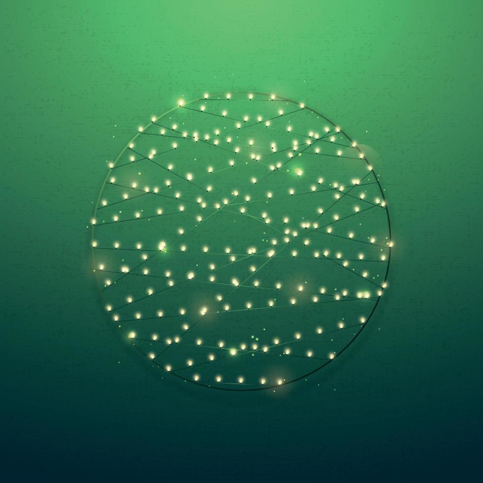 Decorative Christmas circle made of lights on green background. vector