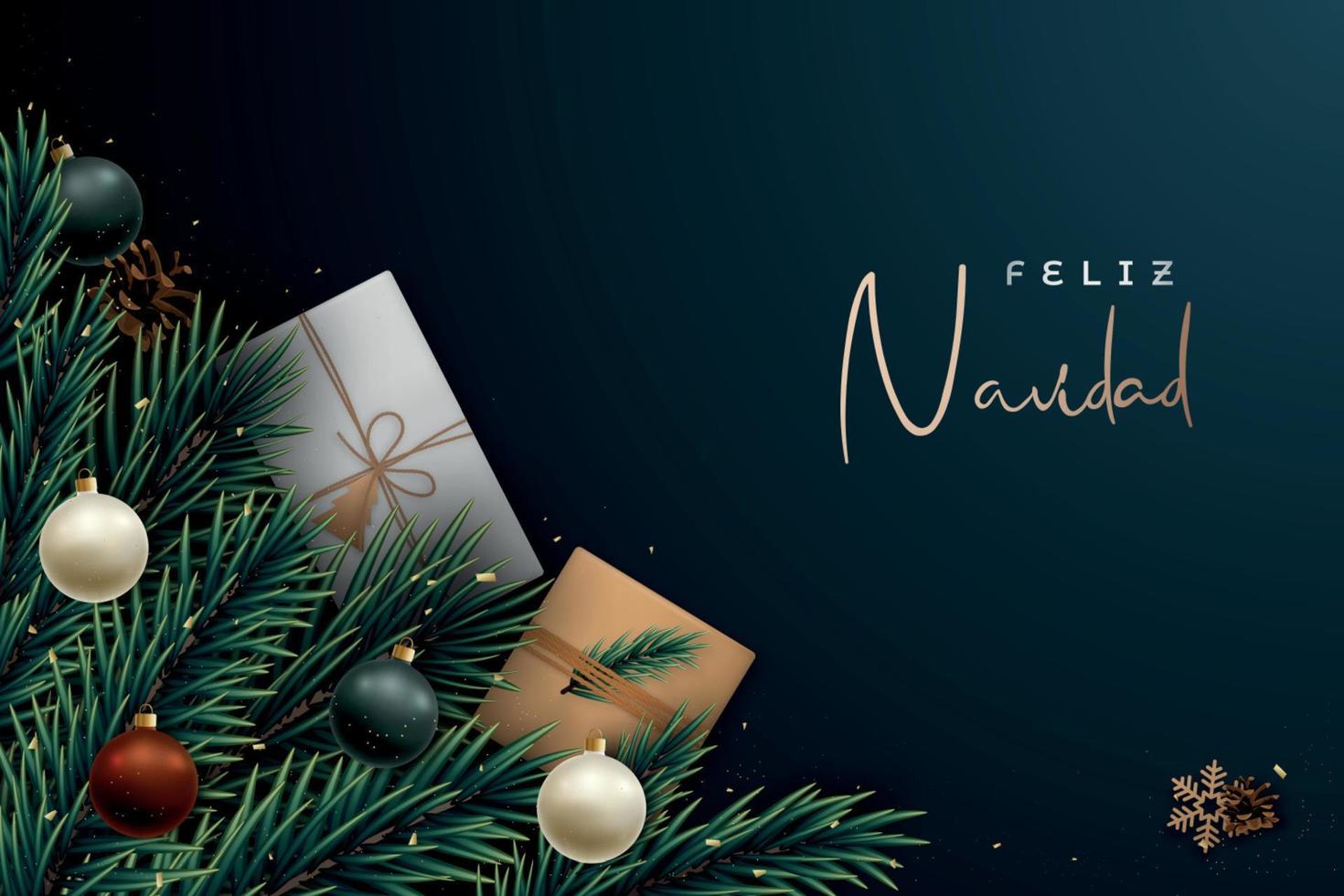 Feliz Navidad festive banner, Merry Christmas on spanish. vector