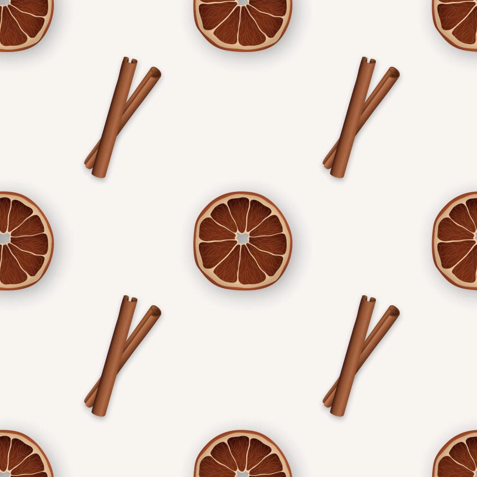 Seamless pattern with cinnamon and orange slices. vector