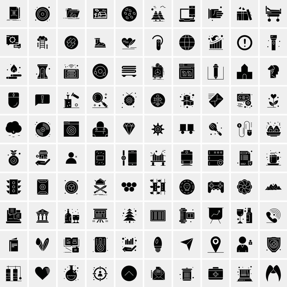 Set of 100 Business Solid Glyph icons vector