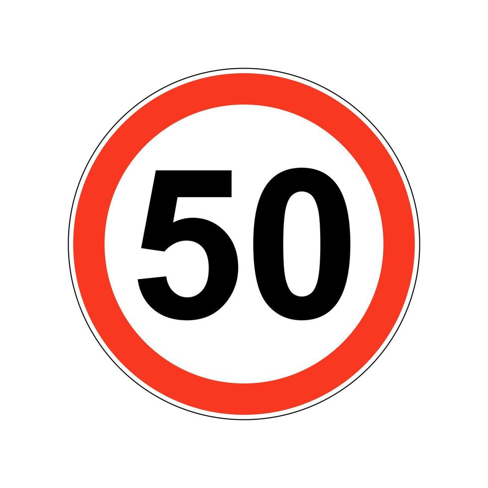 señal de tráfico del límite de velocidad 50 sobre fondo blanco. vector
