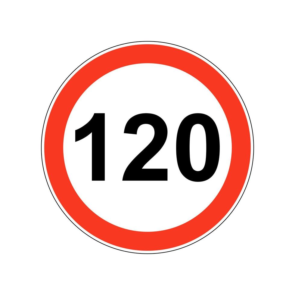 Road sign of 120 speed limit on white background. vector