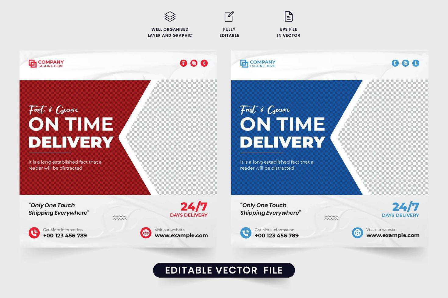 Fast courier and delivery service promotional template design with
