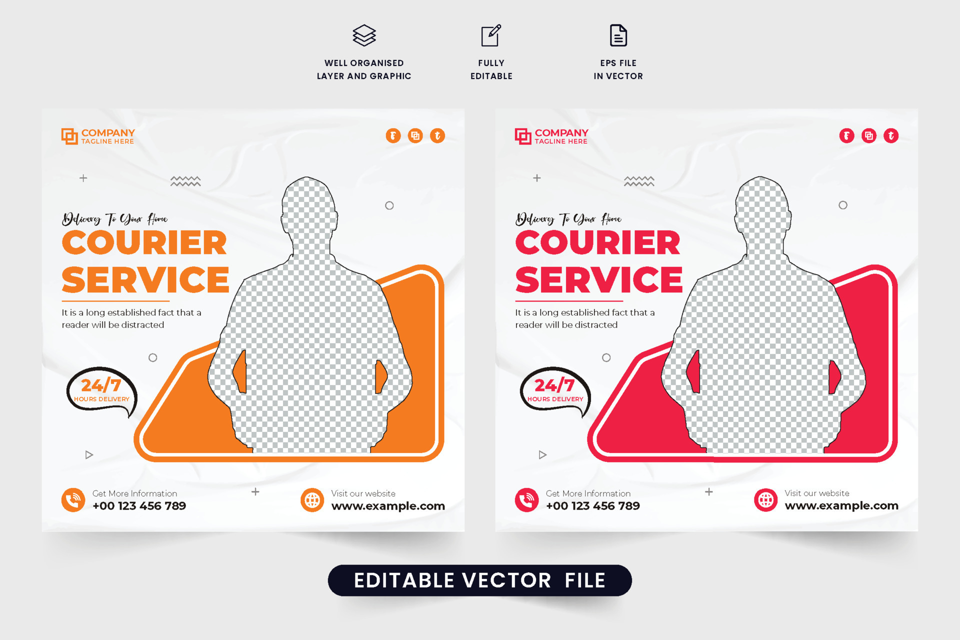 Modern courier service social media post vector with geometric shapes