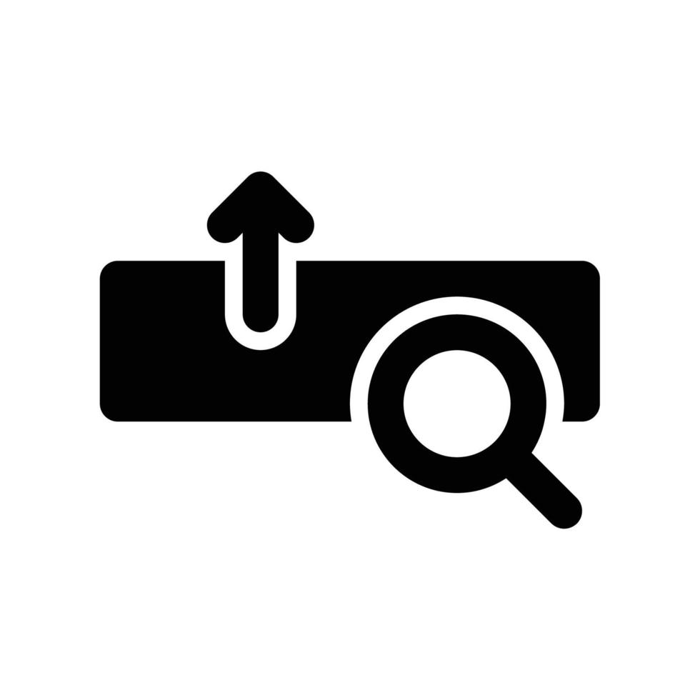 Search engine optimization or SEO icon with magnifying glass and arrow in black outline style vector