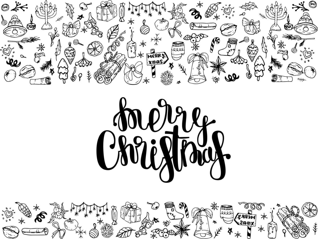 feliz navidad banner de letras dibujadas a mano. emblema de tipografía. diseño de tarjeta de inscripción de caligrafía de texto. plantilla de póster de vacaciones de invierno. vector