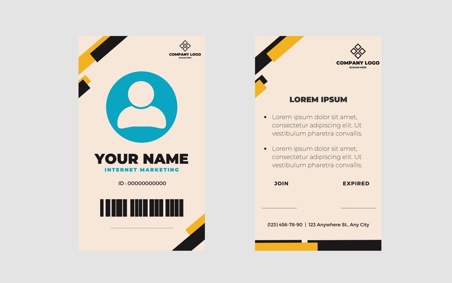 tarjeta de identificación minimalista, tarjeta de nombre, tarjeta de visita con plantilla vectorial de colores claros vector