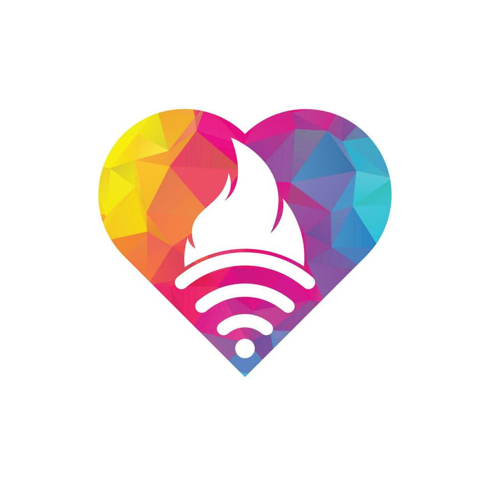 Fire wifi heart vector logo design. Flame and signal symbol or icon.