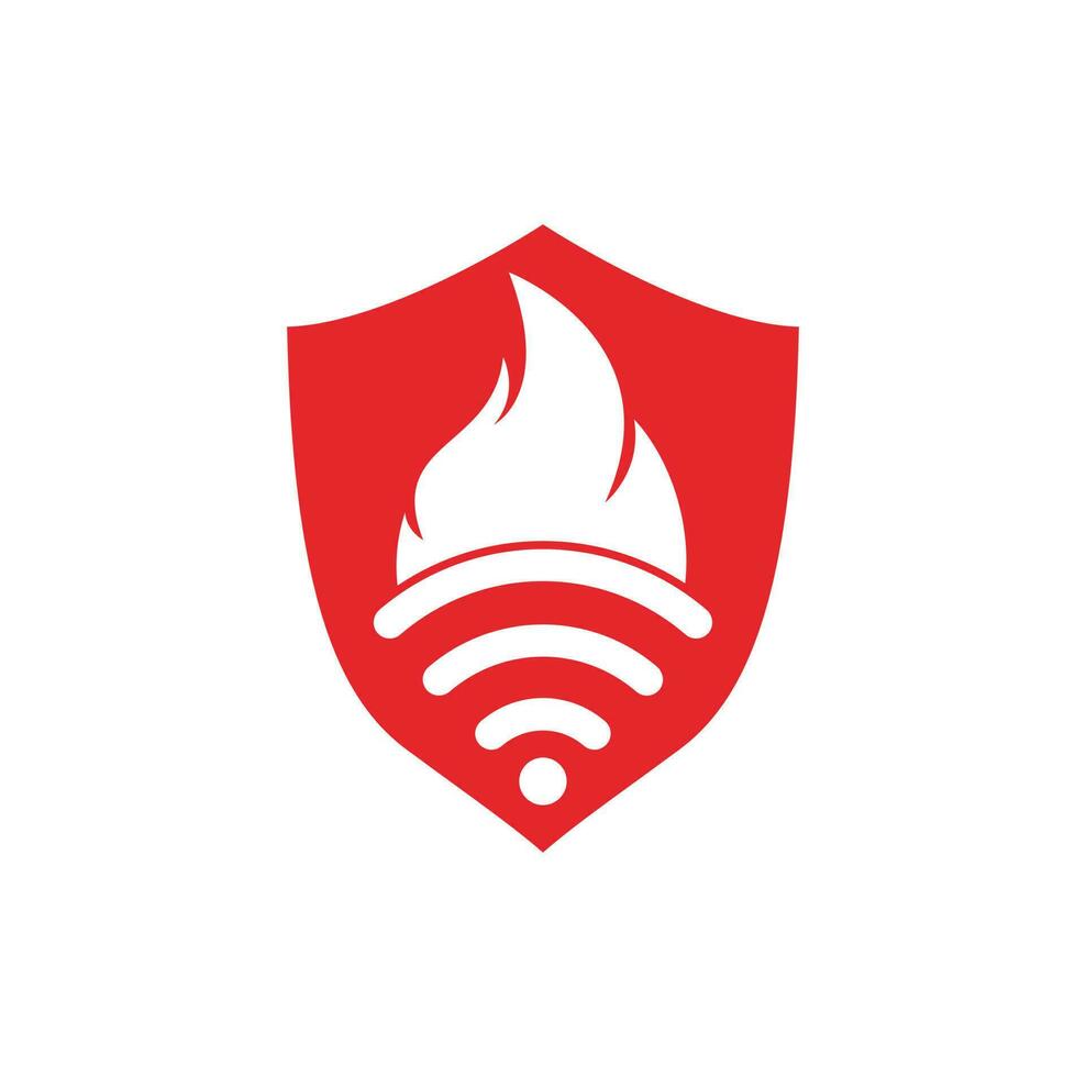 Fire and wifi logo combination. Flame and signal symbol or icon. vector