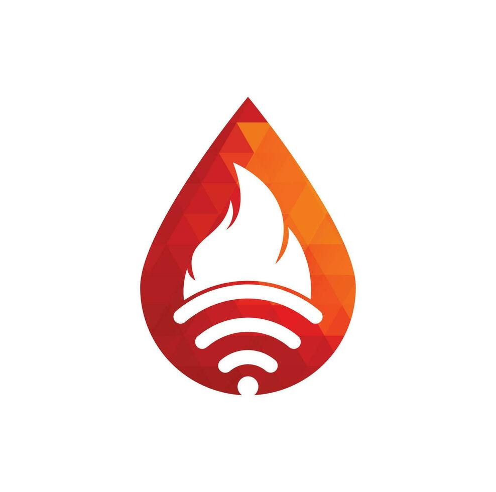 Fire wifi drop logo design. Flame and signal symbol or icon. vector