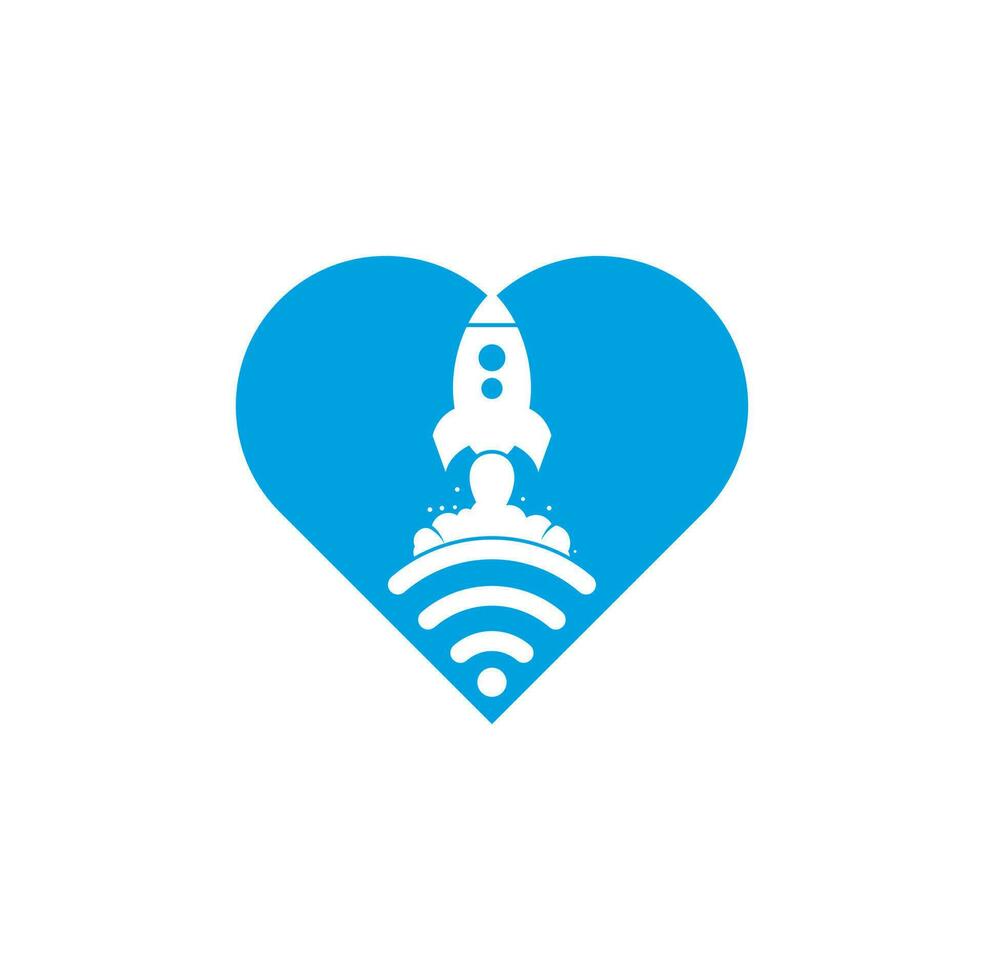 Wifi Rocket heart shape concept vector logo design. Wifi signal symbol and rocket design vector.