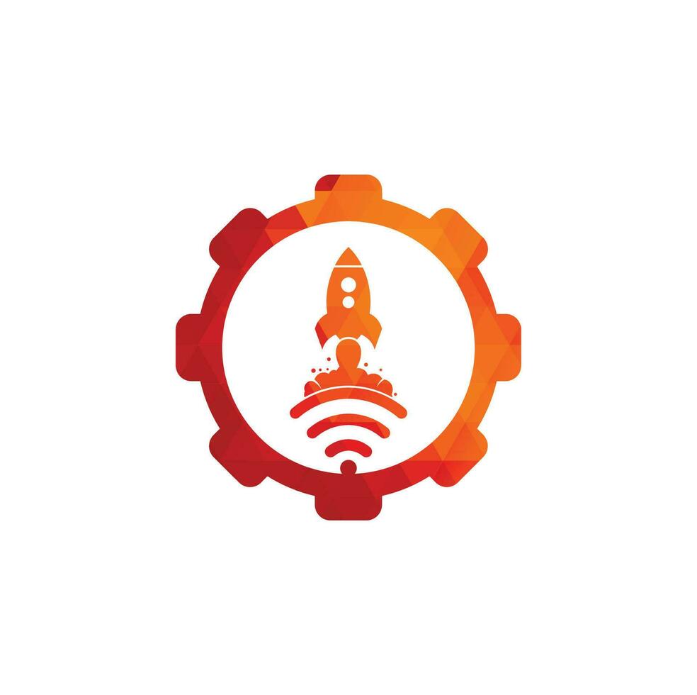 Wifi Rocket gear shape concept vector logo design. Wifi signal symbol and rocket design vector.