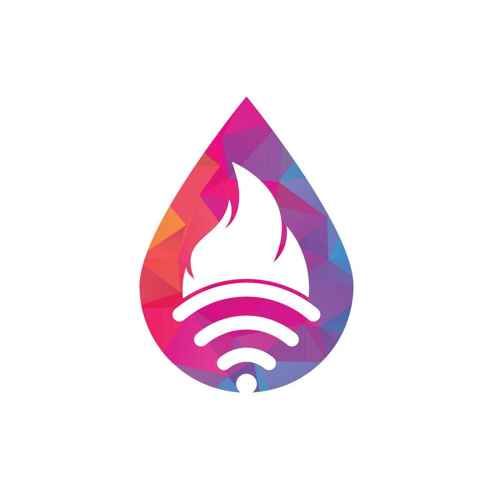 diseño de logotipo de gota wifi de fuego. símbolo o icono de llama y señal. vector