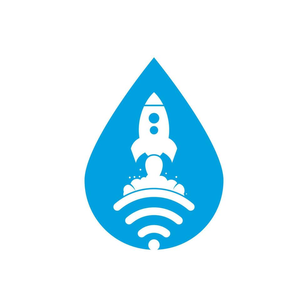 Wifi Rocket drop shape concept vector logo design. Wifi signal symbol and rocket design vector.