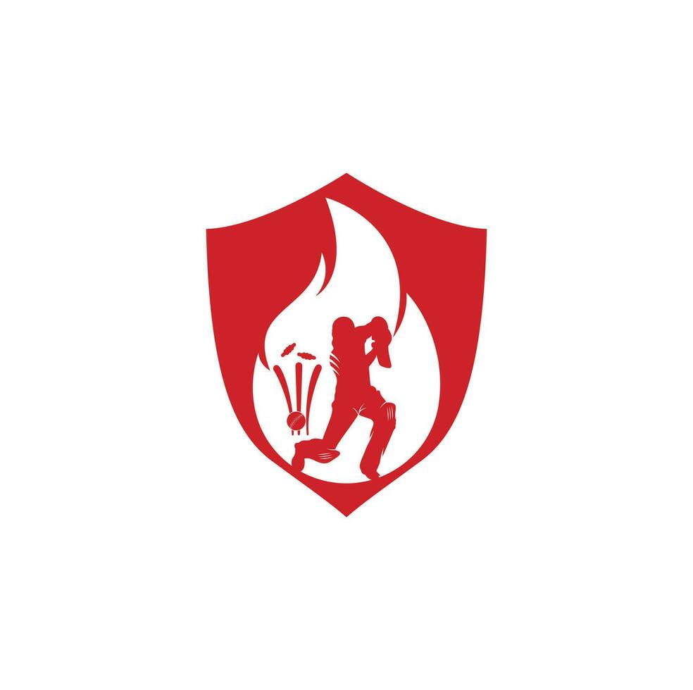 Fire cricket player vector logo design. Cricket fire logo icon. Batsman playing cricket and fire combination logo