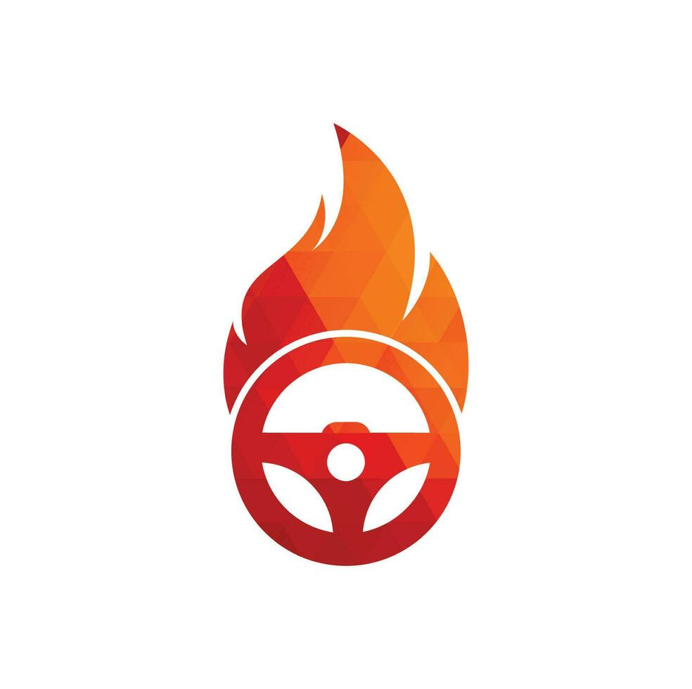 plantilla de diseño vectorial del logotipo del conductor de incendios. Diseño de ilustración vectorial del icono del logotipo de fuego ardiente del volante del coche. vector