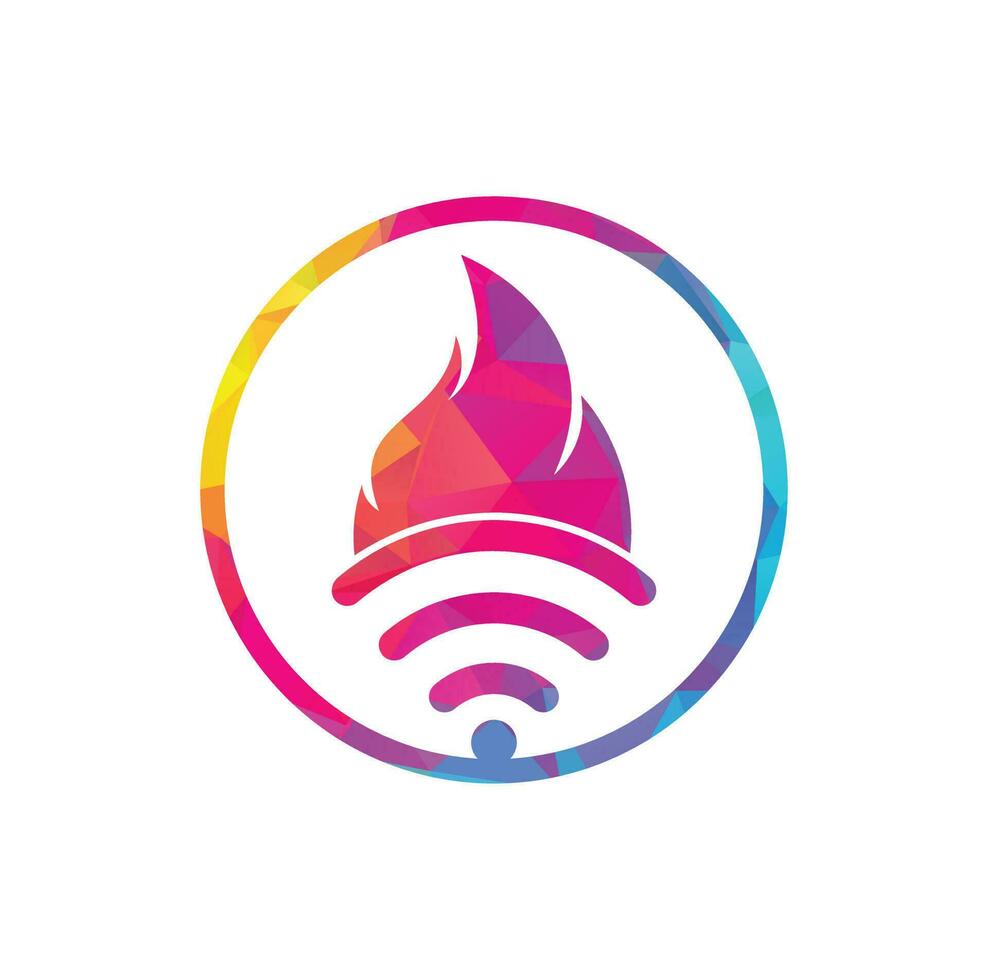 Fire and wifi logo combination. Flame and signal symbol or icon. vector