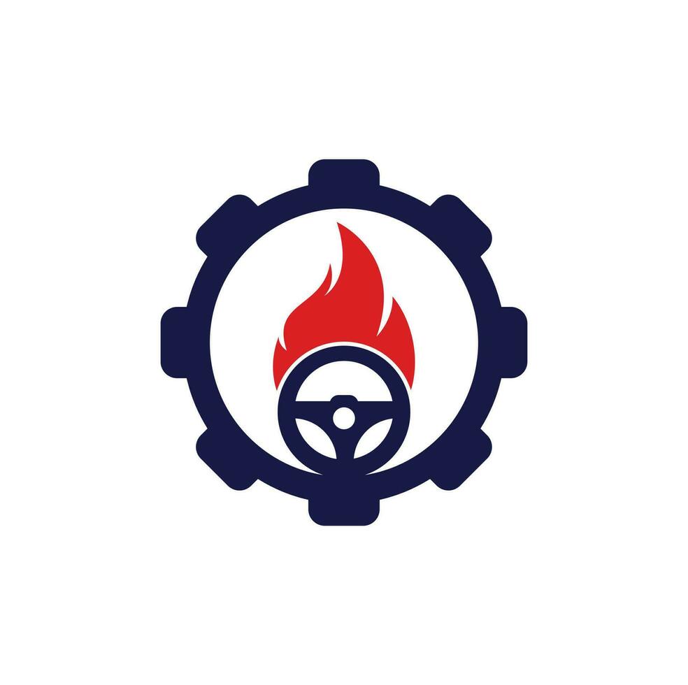 Fire driver gear shape concept logo vector design template. Car steering wheel burning fire logo icon vector.