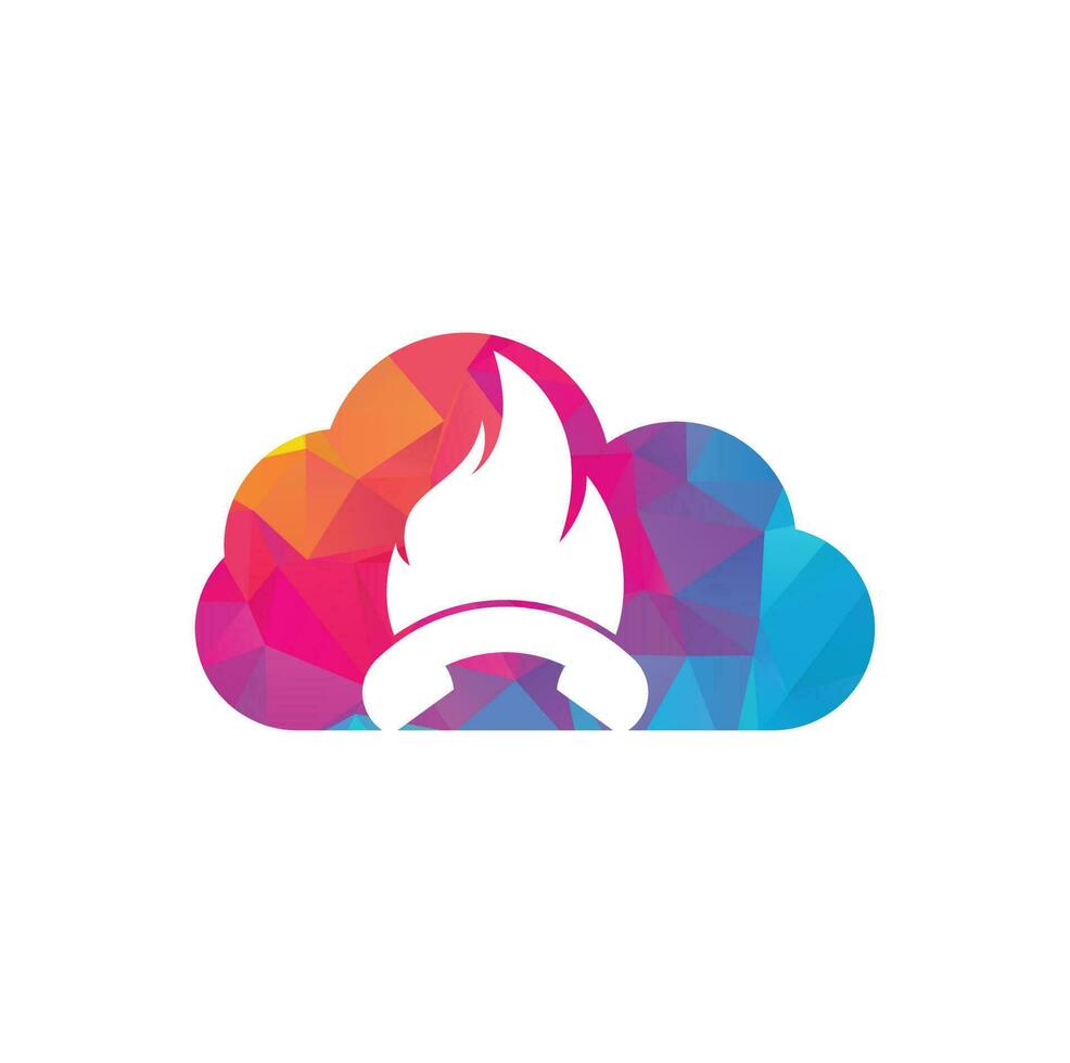 concepto de diseño de logotipo de vector de forma de nube de llamada caliente. icono de teléfono y fuego.