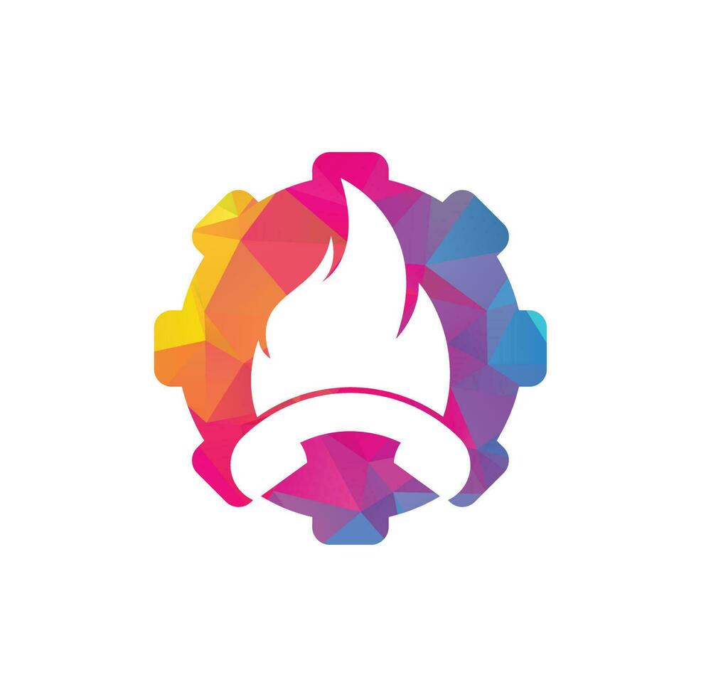 Hot call gear shape vector logo design concept. Handset and fire icon