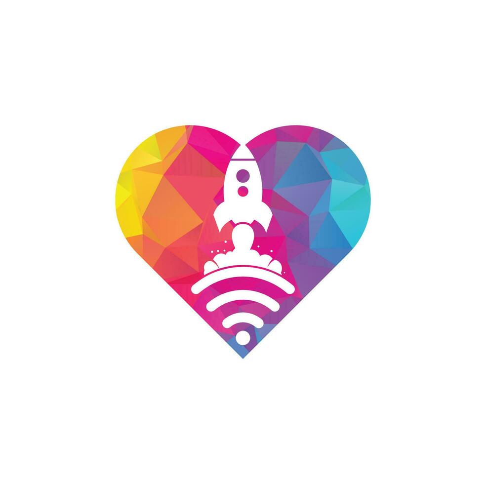 Wifi Rocket heart shape concept vector logo design. Wifi signal symbol and rocket design vector.