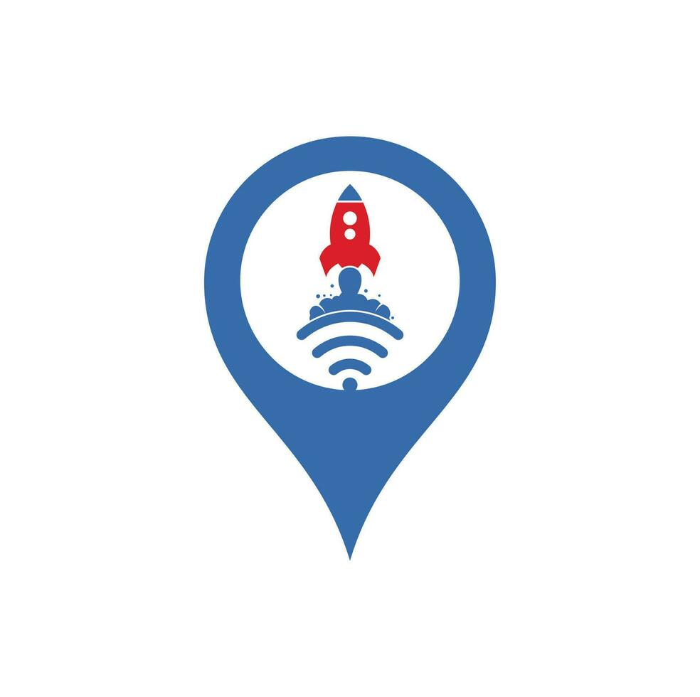Wifi Rocket gps shape concept vector logo design. Wifi signal symbol and rocket design vector
