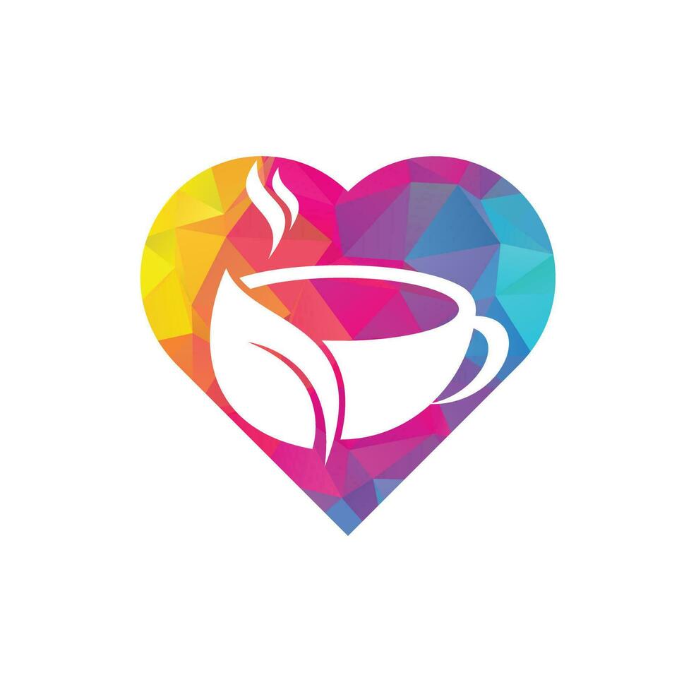 Organic tea heart vector logo design. Leaf mug for natural drink logo template.
