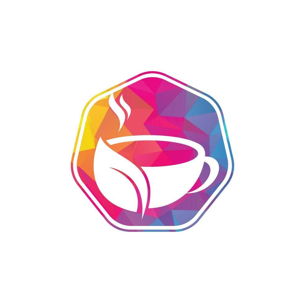 Organic tea vector logo design. Leaf mug for natural drink logo template.